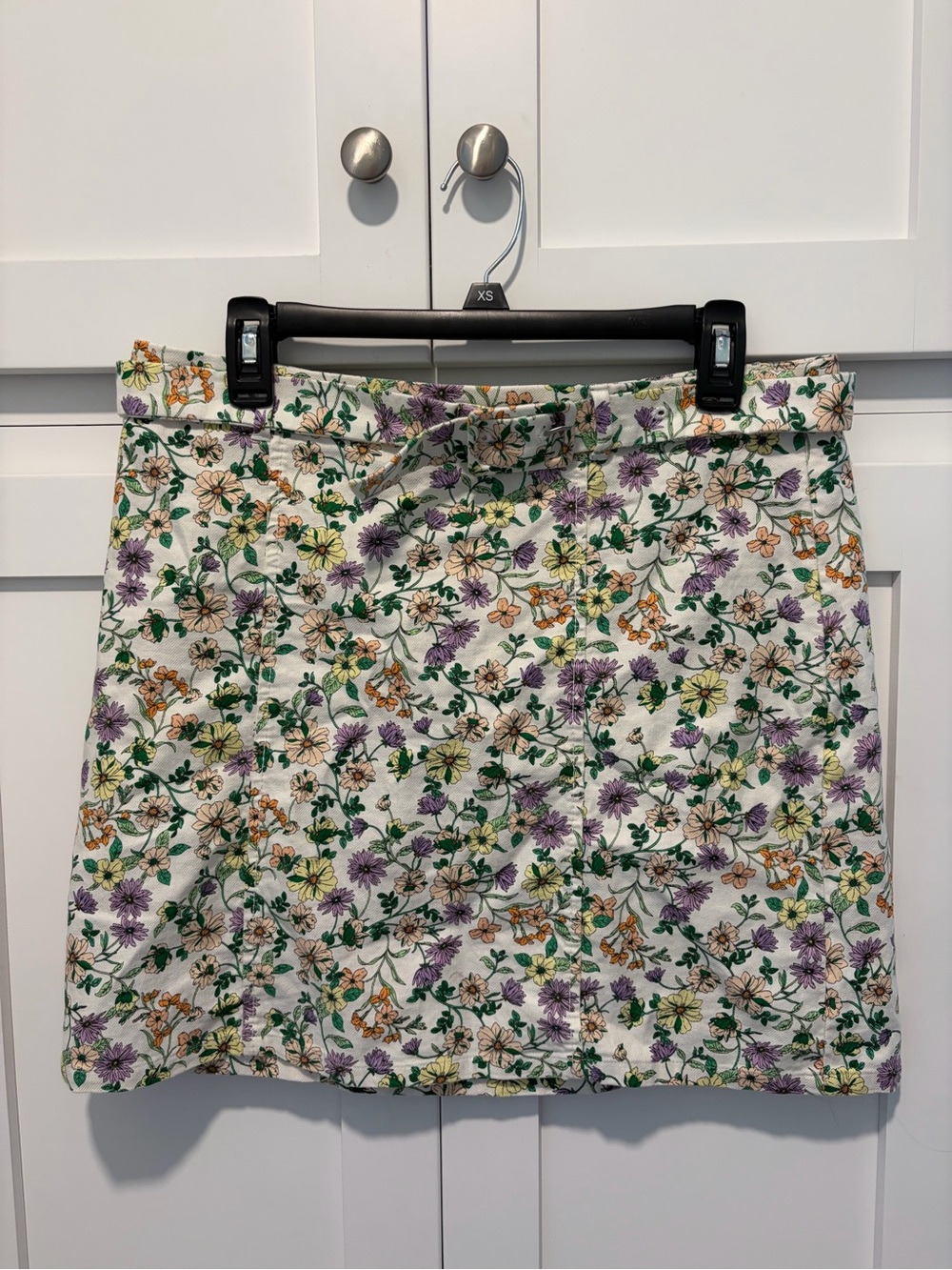 LOFT Floral Mini Skirt - White with Purple & Green & Yellow